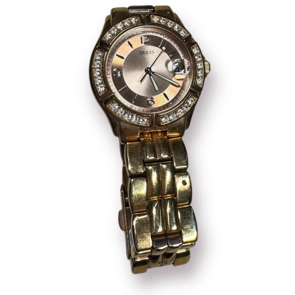 Guess Women's WaterPro Watch Date U11069L1 Quartz Analog Gem Set Bezel Gold Tone